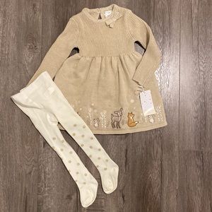 Max Studio Baby Winter Animal Sweater Dress and Polkadot Pantyhose